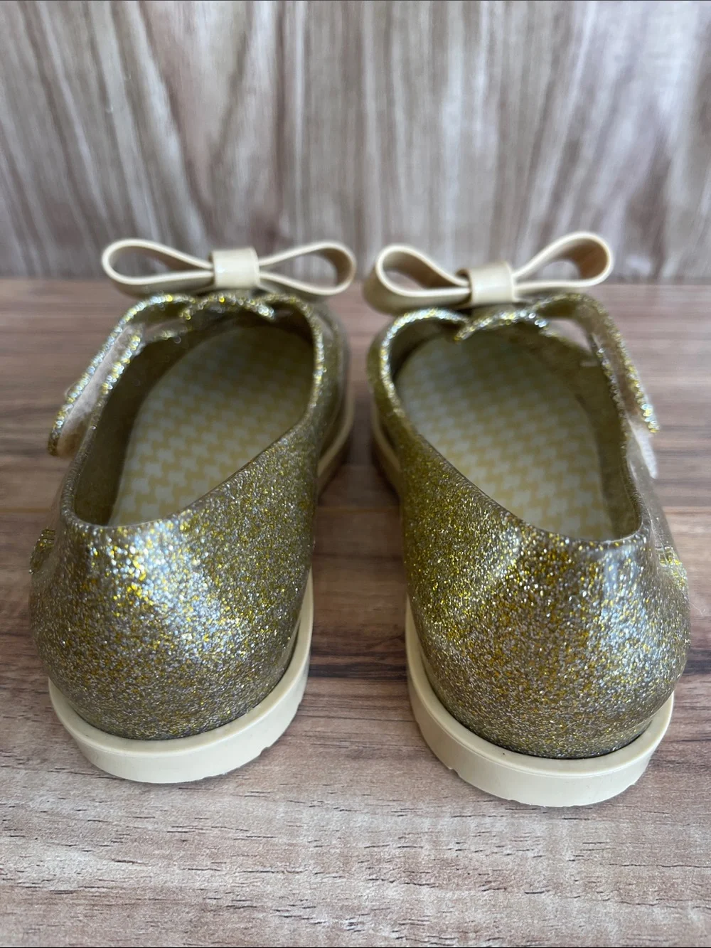 Pre-owned Mini Melissa Glitter Mary Jane Flats with Cream Bow size 12